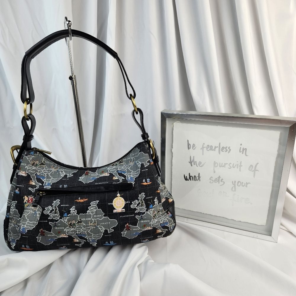 🔹️Lifestyle by Sharif Black Map Leather Hobo Shoulder Purse